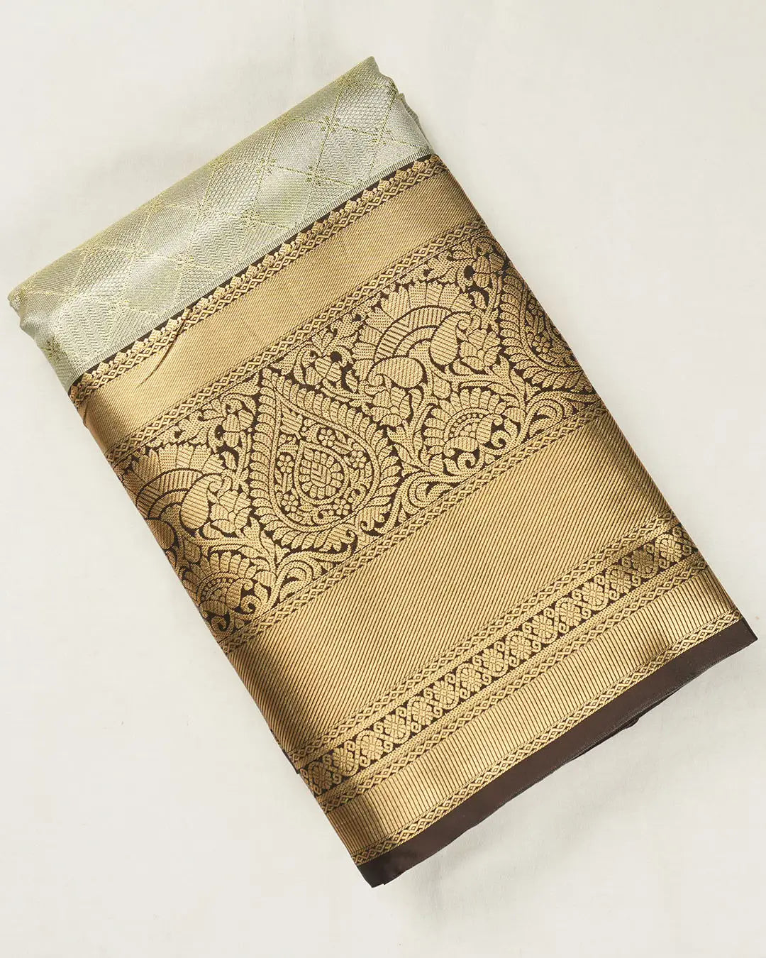 Pastel Green Kanjivaram Silk Saree with Subtle Checks and Heavy Zari Work