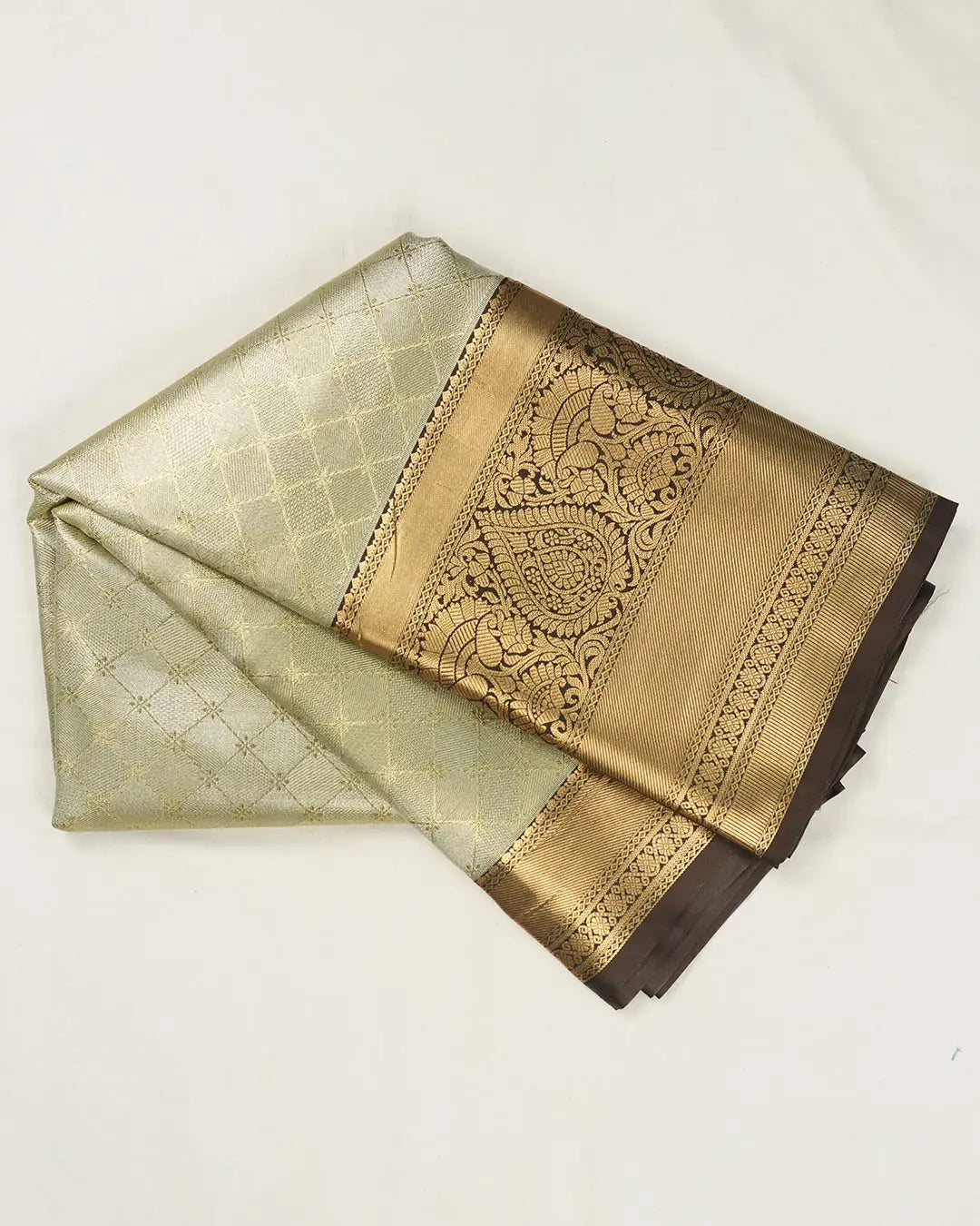 Pastel Green Kanjivaram Silk Saree with Subtle Checks and Heavy Zari Work