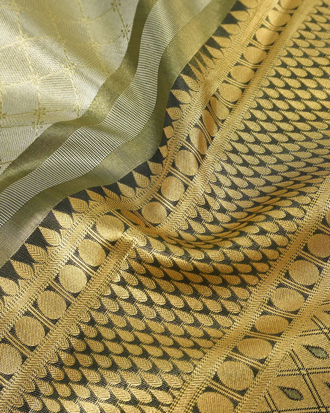 Pastel Green Kanjivaram Silk Saree with Subtle Checks and Heavy Zari Work