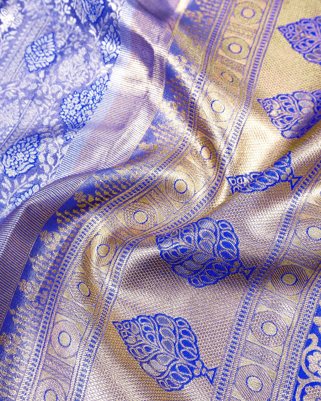 Blue Kanjivaram Silk Saree with Artistic Paisley Zari Border