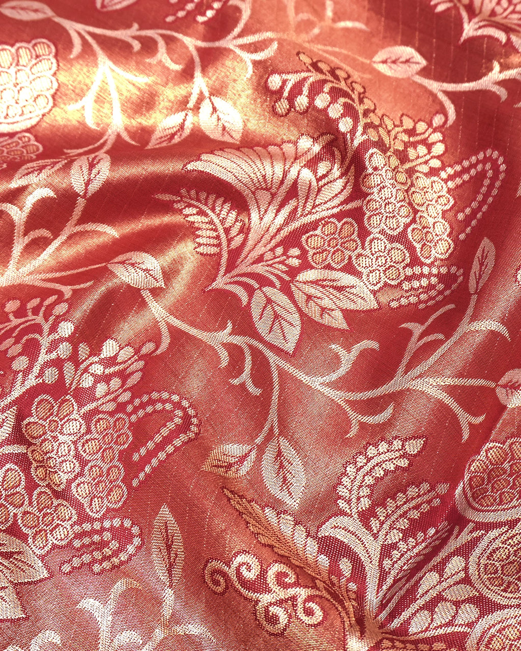 Red Kanjivaram Silk Saree with Floral Zari and Rich Contrast Border
