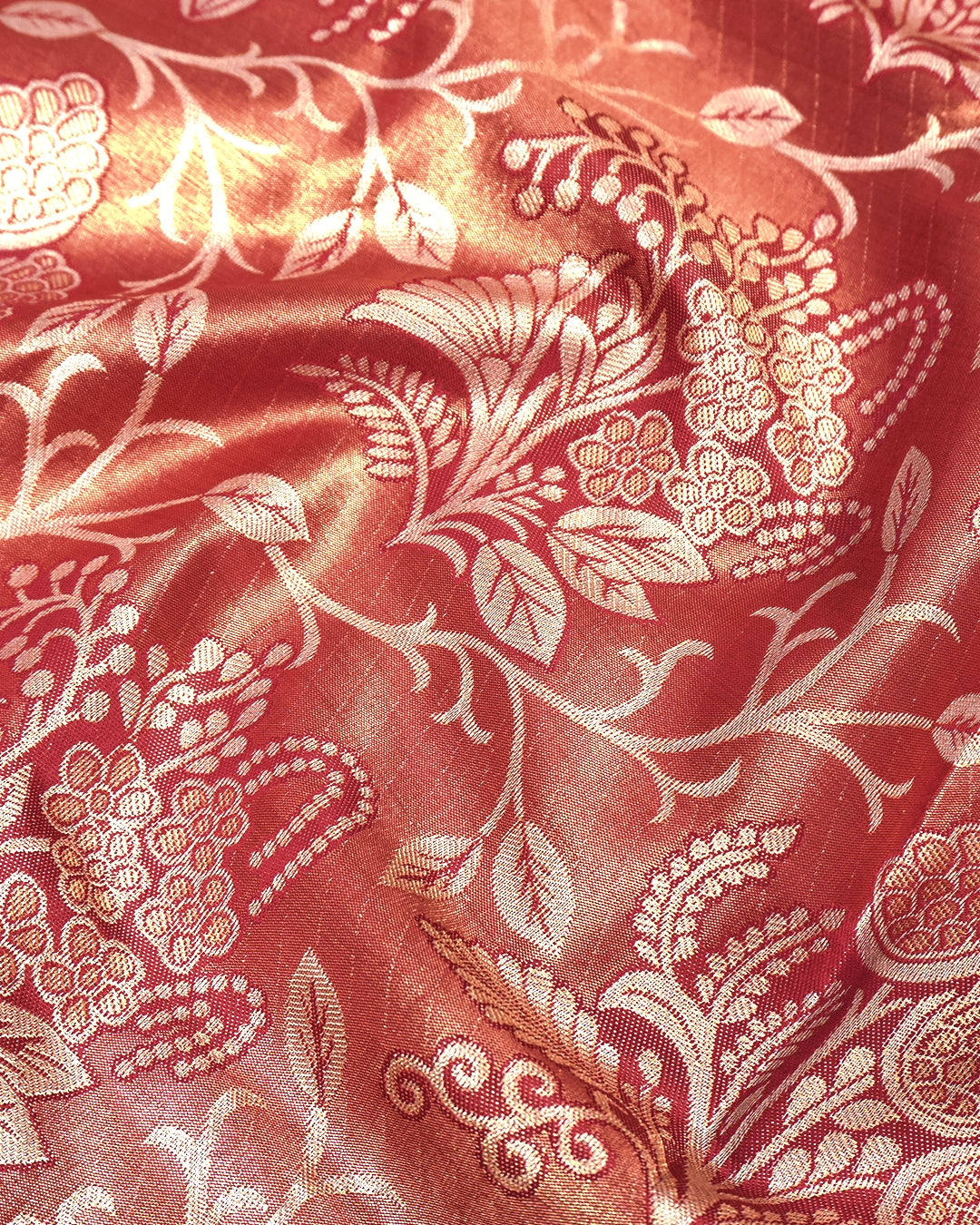 Red Kanjivaram Silk Saree with Floral Zari and Rich Contrast Border