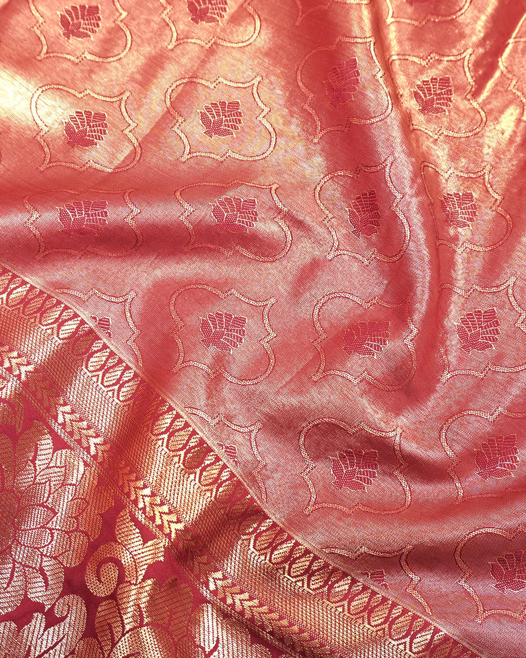 Red Kanjivaram Silk Saree with Floral Zari and Rich Contrast Border