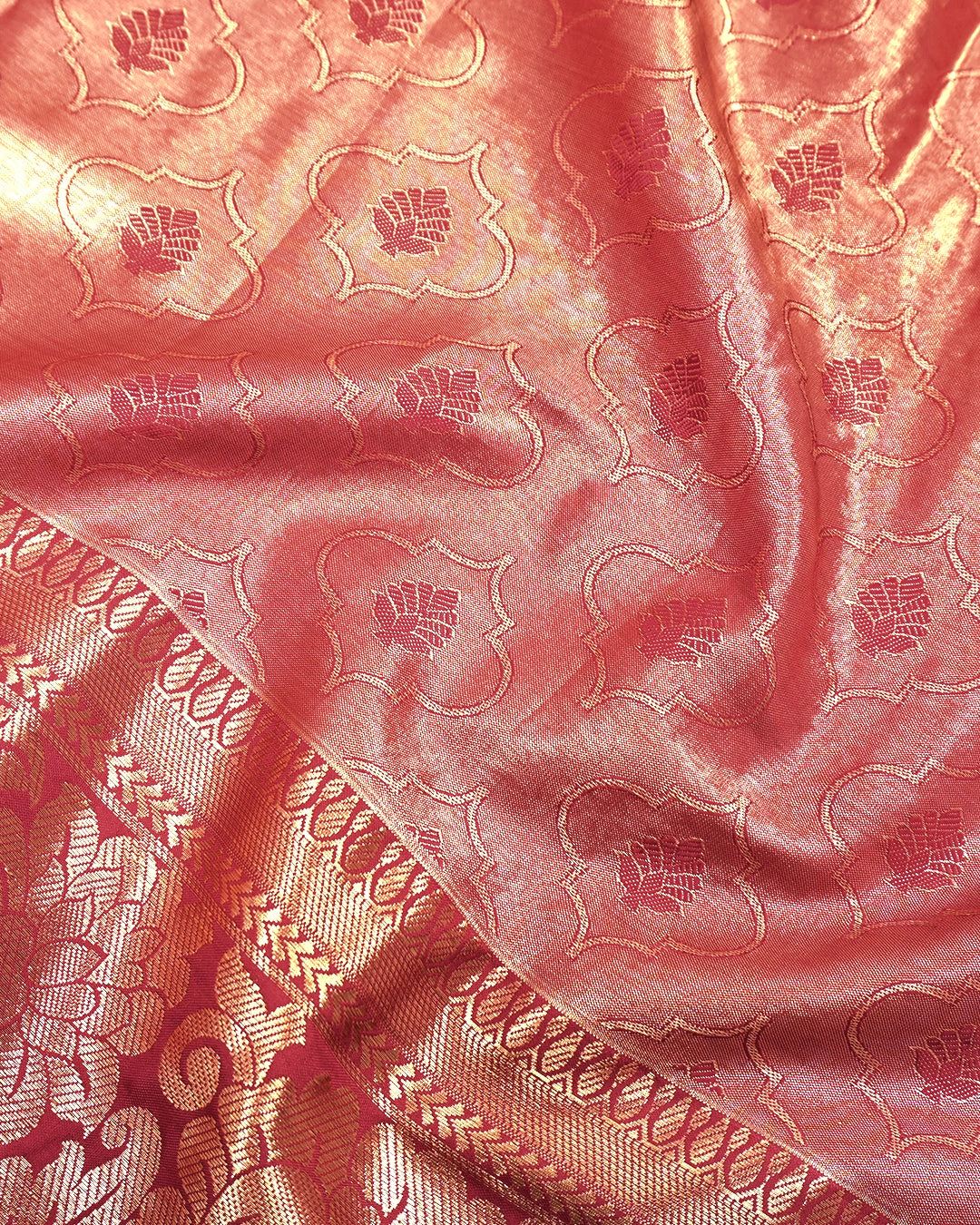 Red Kanjivaram Silk Saree with Floral Zari and Rich Contrast Border