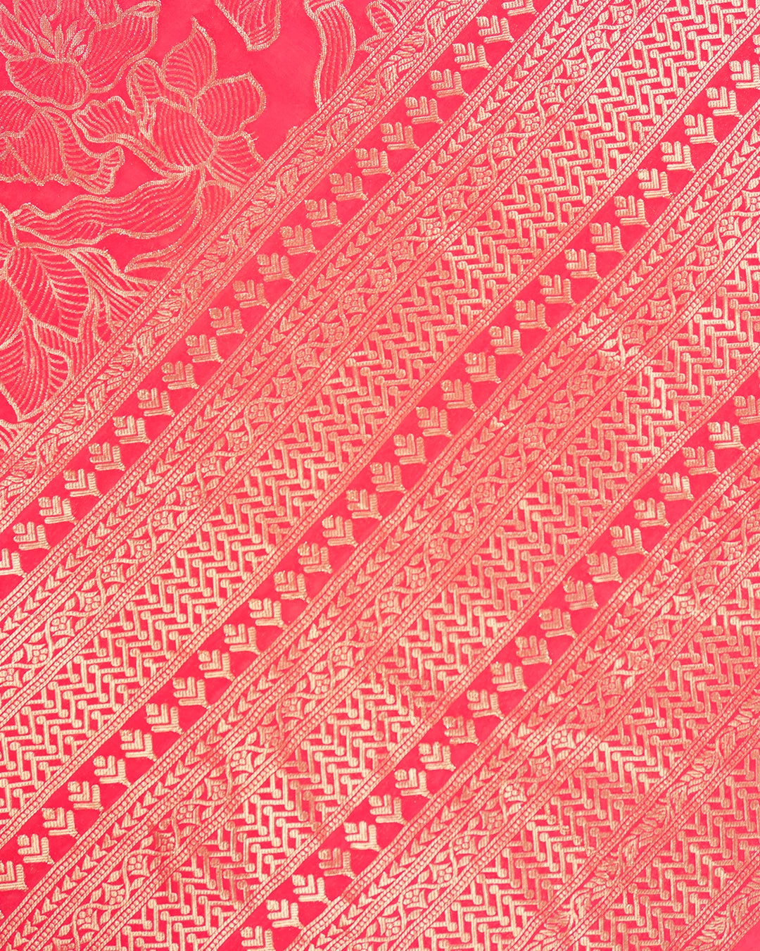 Coral Pink Banarasi Silk Saree with Heavy All-Over Floral Zari Weaves