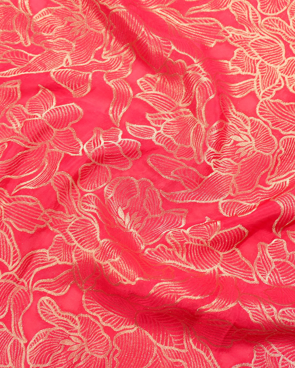 Coral Pink Banarasi Silk Saree with Heavy All-Over Floral Zari Weaves