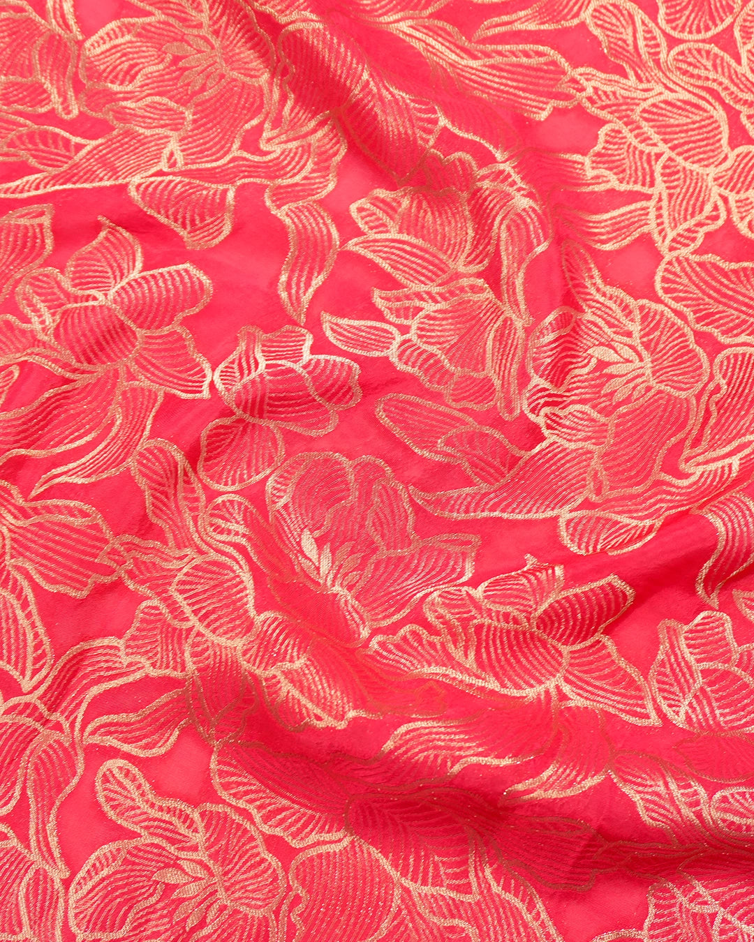 Coral Pink Banarasi Silk Saree with Heavy All-Over Floral Zari Weaves