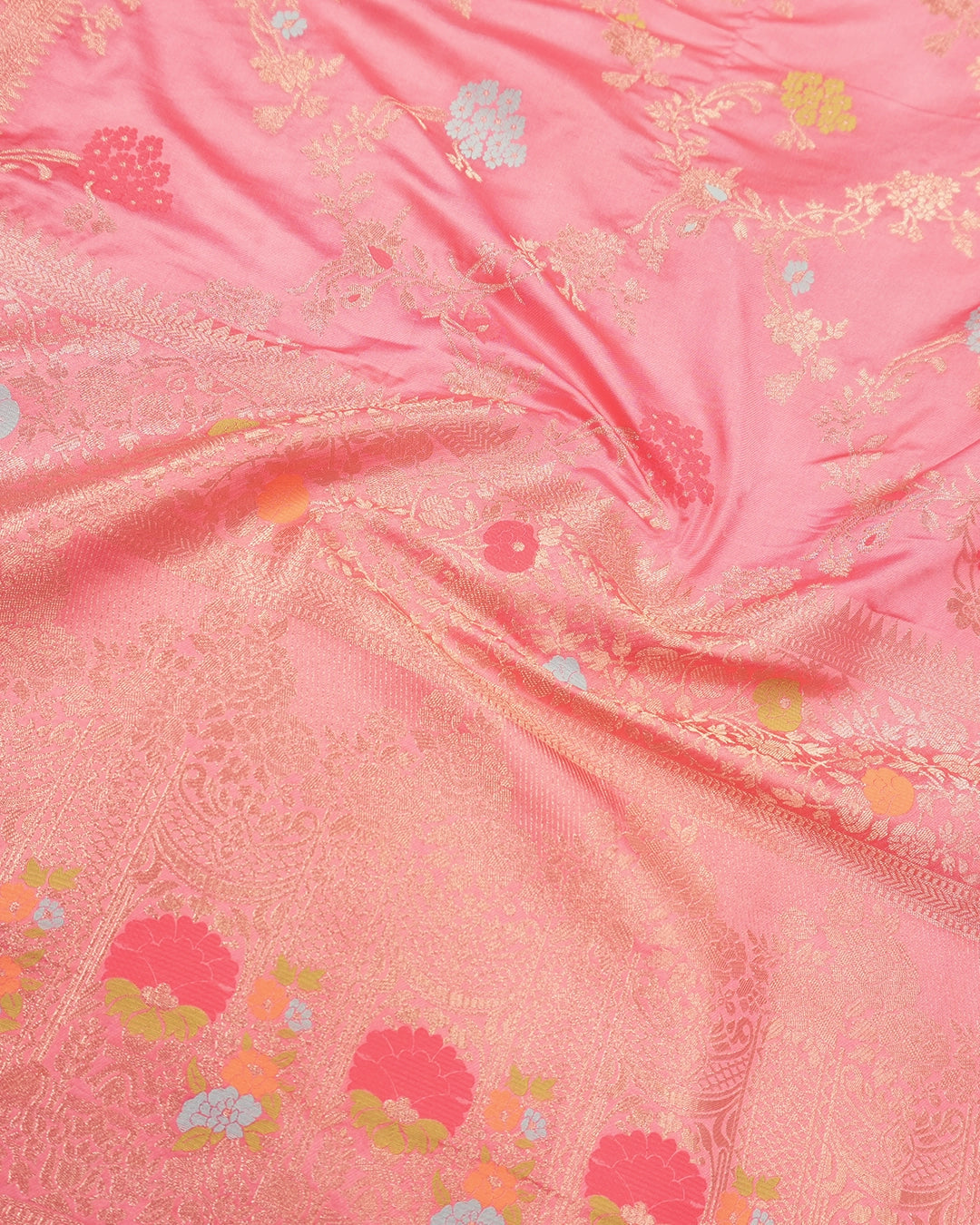 Soft Pink Banarasi Silk Saree with Floral Meenakari Jaal Weaves