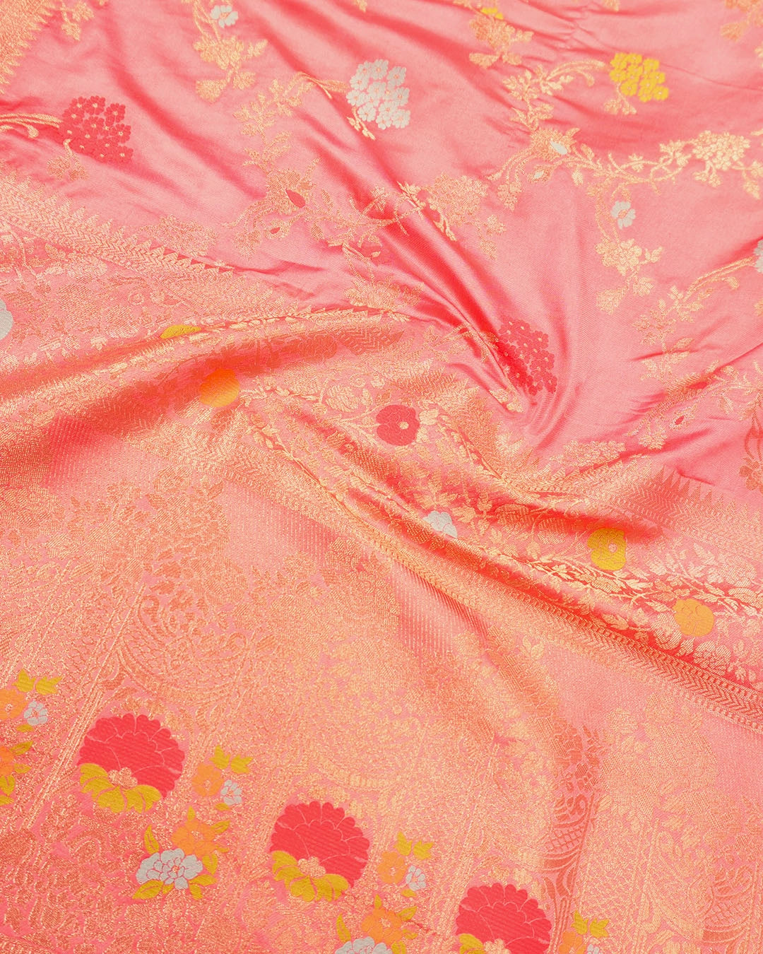Soft Pink Banarasi Silk Saree with Floral Meenakari Jaal Weaves