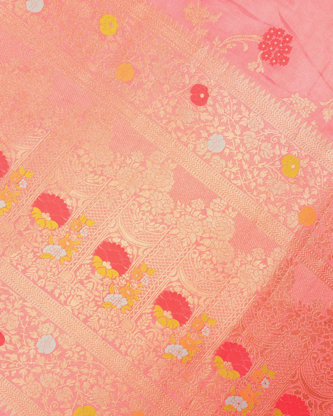 Soft Pink Banarasi Silk Saree with Floral Meenakari Jaal Weaves