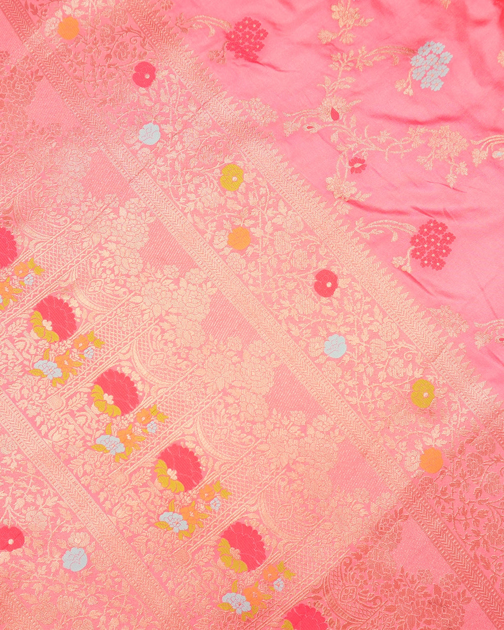 Soft Pink Banarasi Silk Saree with Floral Meenakari Jaal Weaves