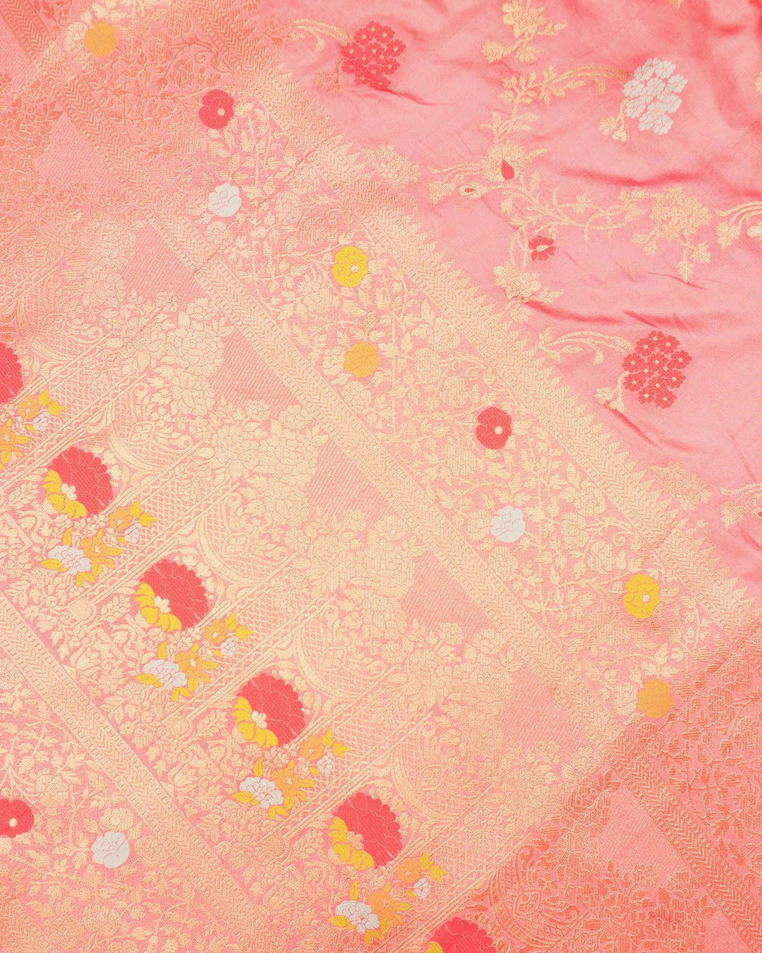 Soft Pink Banarasi Silk Saree with Floral Meenakari Jaal Weaves