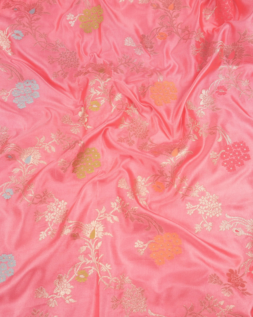 Soft Pink Banarasi Silk Saree with Floral Meenakari Jaal Weaves