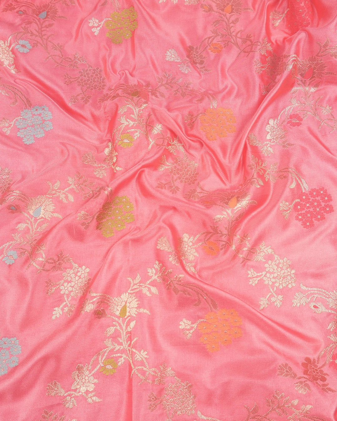 Soft Pink Banarasi Silk Saree with Floral Meenakari Jaal Weaves