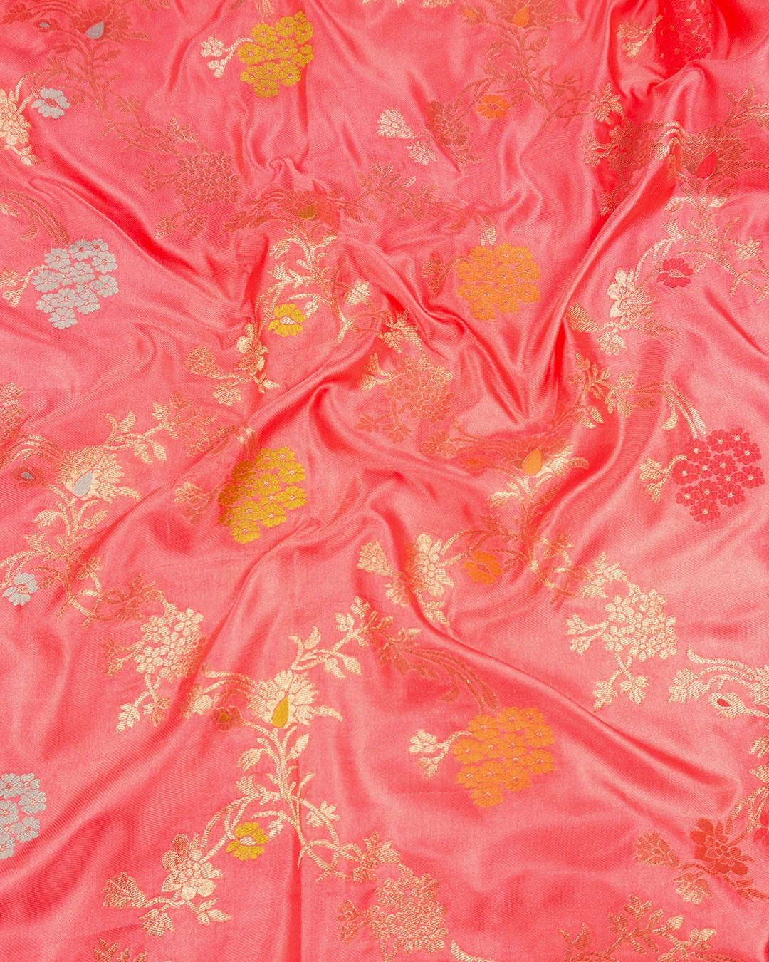 Soft Pink Banarasi Silk Saree with Floral Meenakari Jaal Weaves