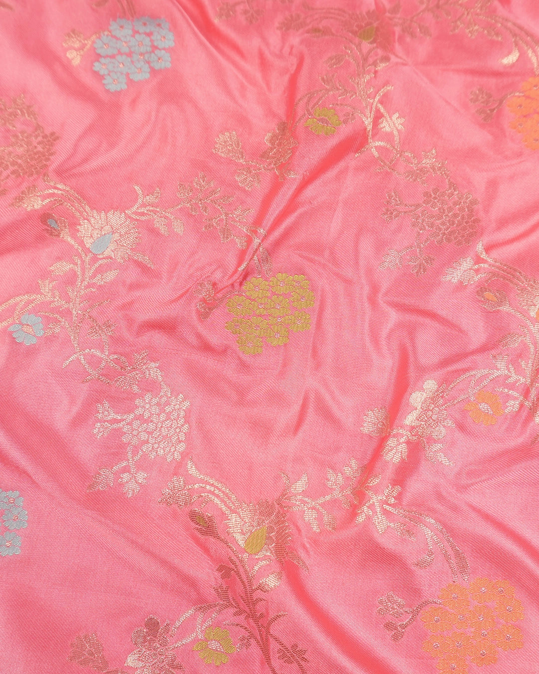 Soft Pink Banarasi Silk Saree with Floral Meenakari Jaal Weaves