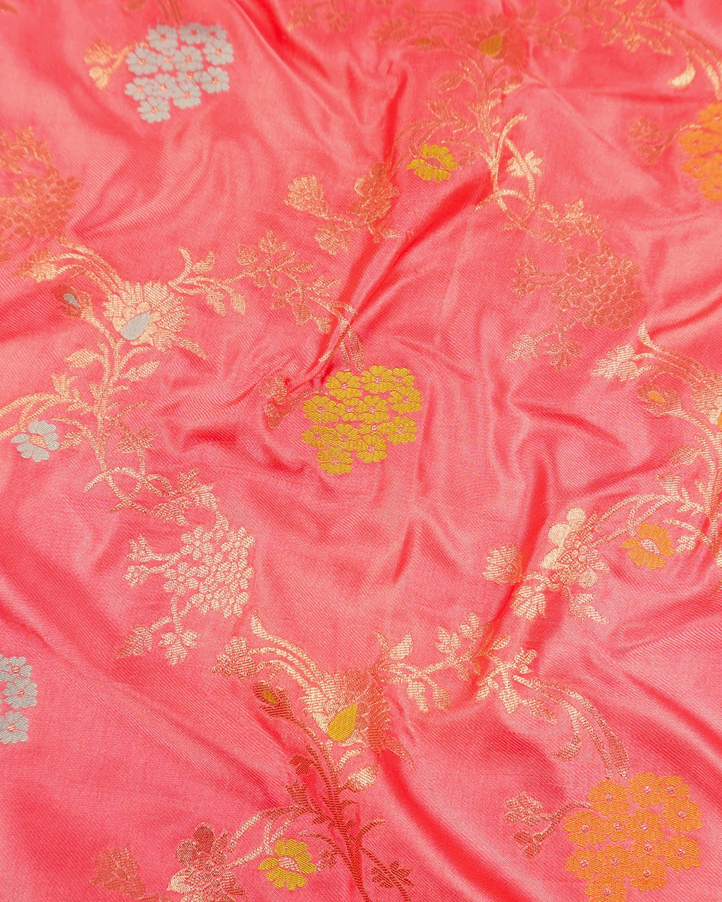 Soft Pink Banarasi Silk Saree with Floral Meenakari Jaal Weaves