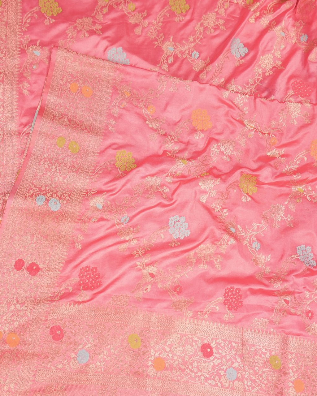 Soft Pink Banarasi Silk Saree with Floral Meenakari Jaal Weaves