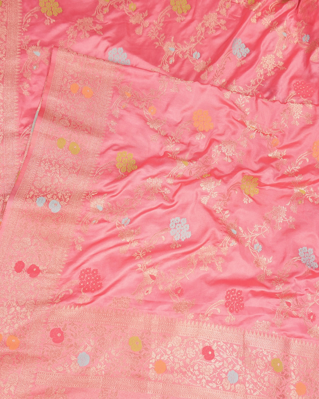 Soft Pink Banarasi Silk Saree with Floral Meenakari Jaal Weaves