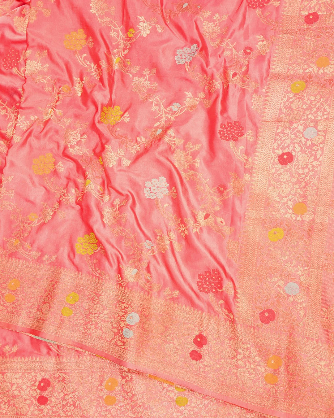 Soft Pink Banarasi Silk Saree with Floral Meenakari Jaal Weaves