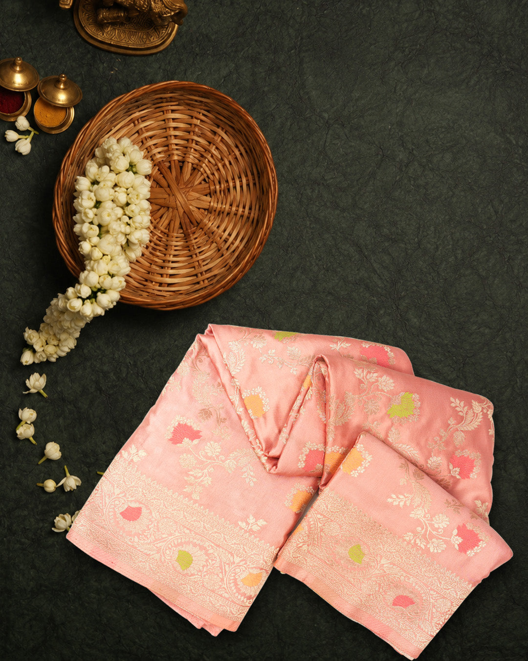 Pastel Pink Banarasi Silk Saree with Meenakari Floral Zari Jaal