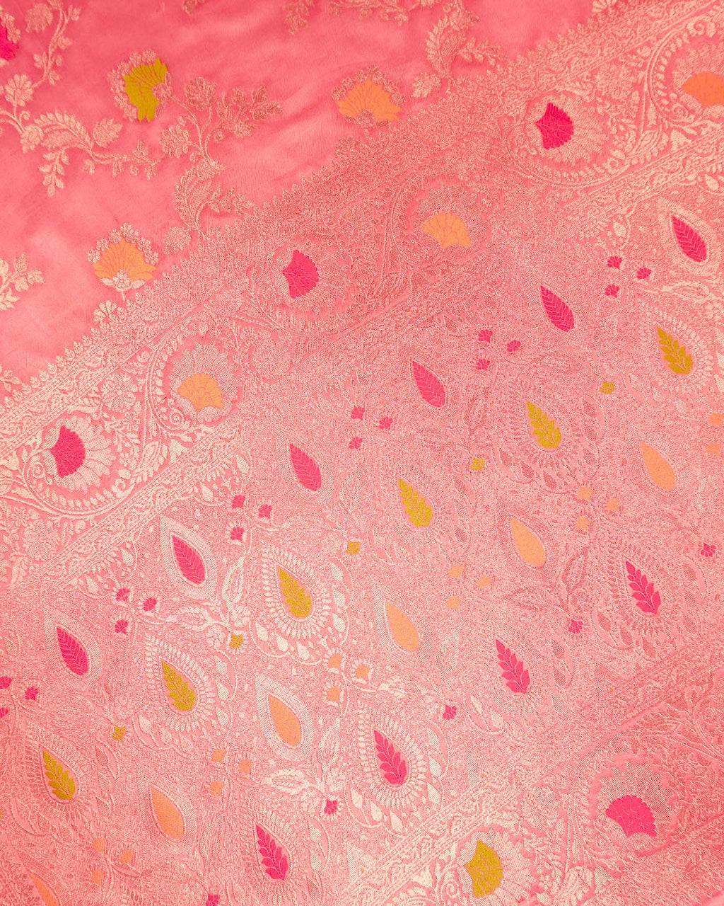 Pastel Pink Banarasi Silk Saree with Meenakari Floral Zari Jaal