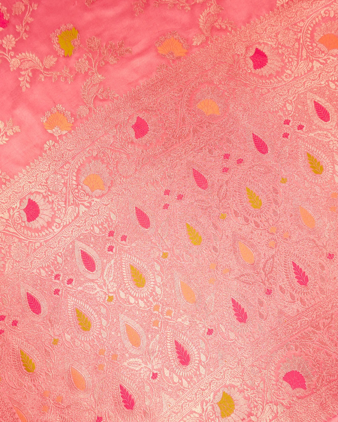 Pastel Pink Banarasi Silk Saree with Meenakari Floral Zari Jaal