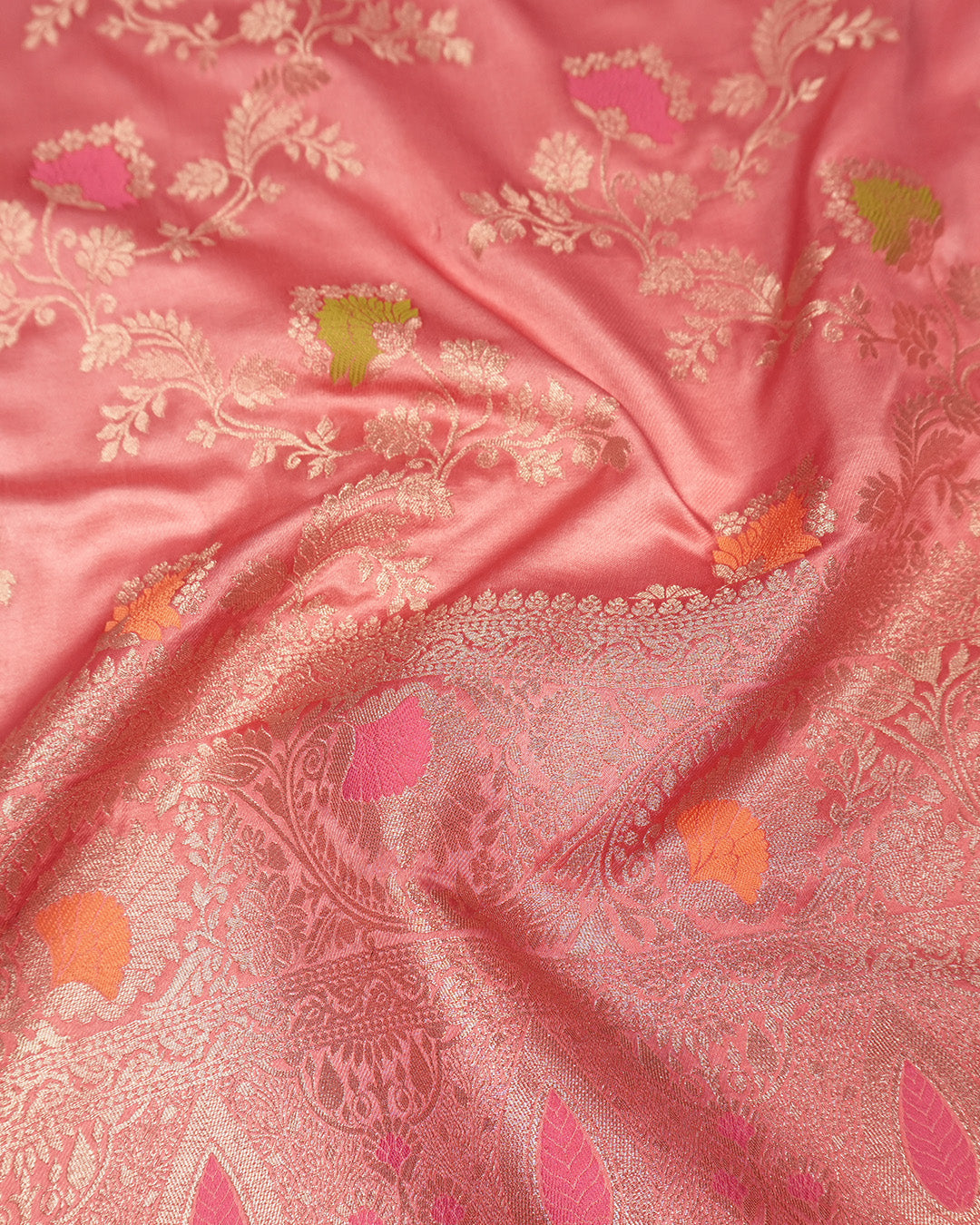 Pastel Pink Banarasi Silk Saree with Meenakari Floral Zari Jaal