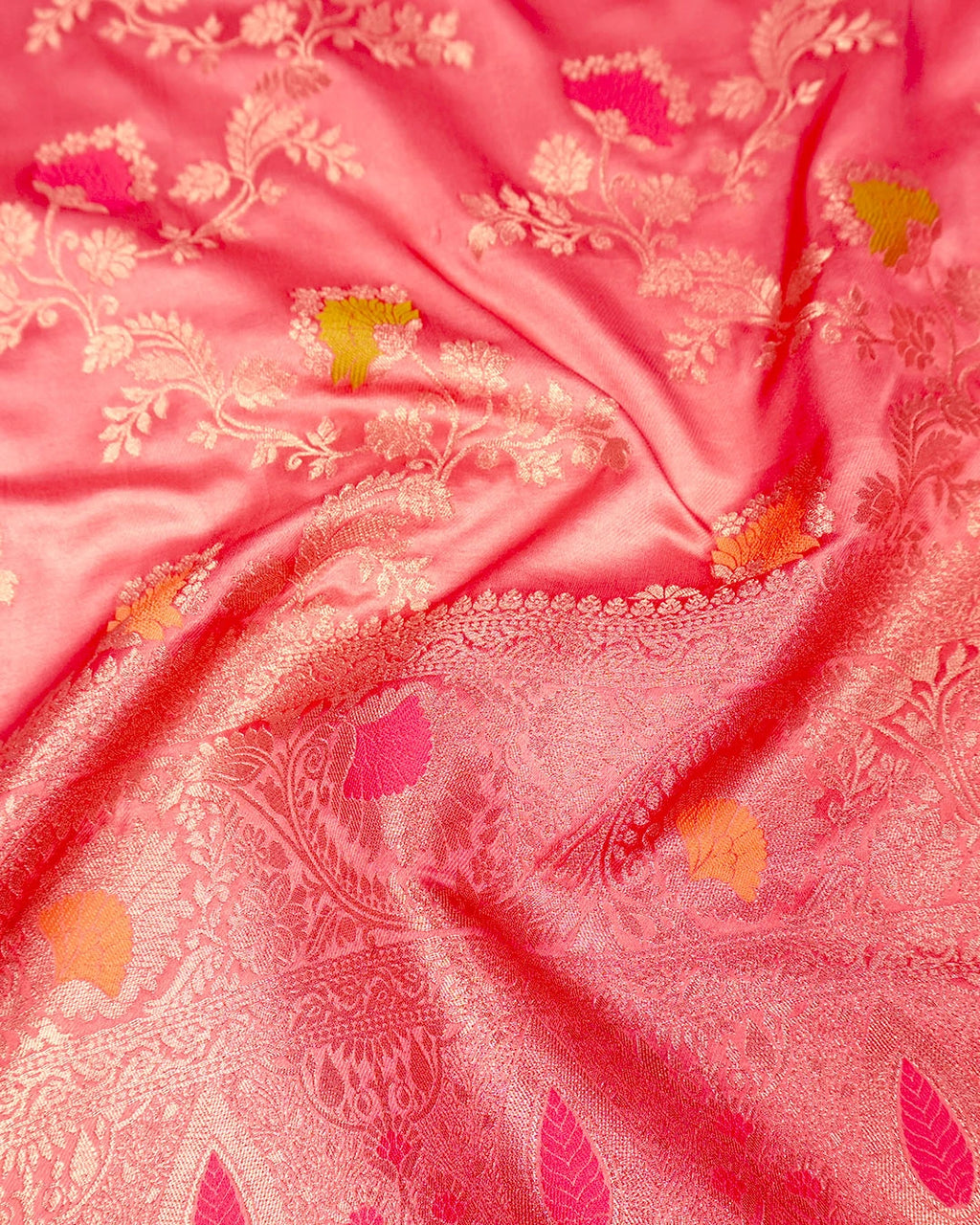 Pastel Pink Banarasi Silk Saree with Meenakari Floral Zari Jaal