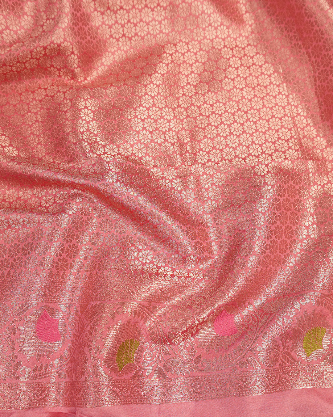 Pastel Pink Banarasi Silk Saree with Meenakari Floral Zari Jaal