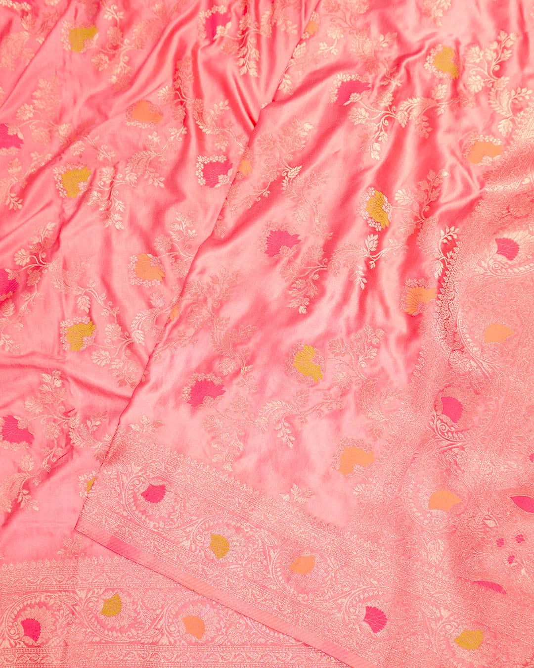 Pastel Pink Banarasi Silk Saree with Meenakari Floral Zari Jaal