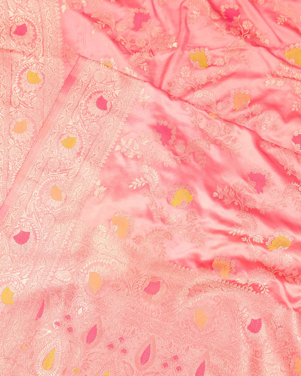 Pastel Pink Banarasi Silk Saree with Meenakari Floral Zari Jaal