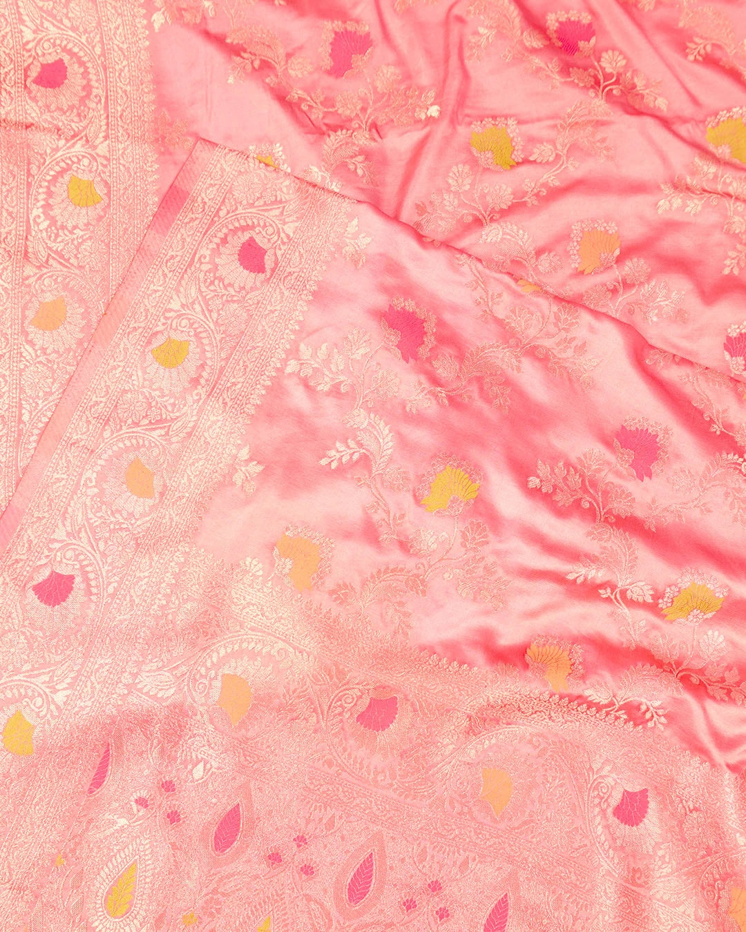 Pastel Pink Banarasi Silk Saree with Meenakari Floral Zari Jaal