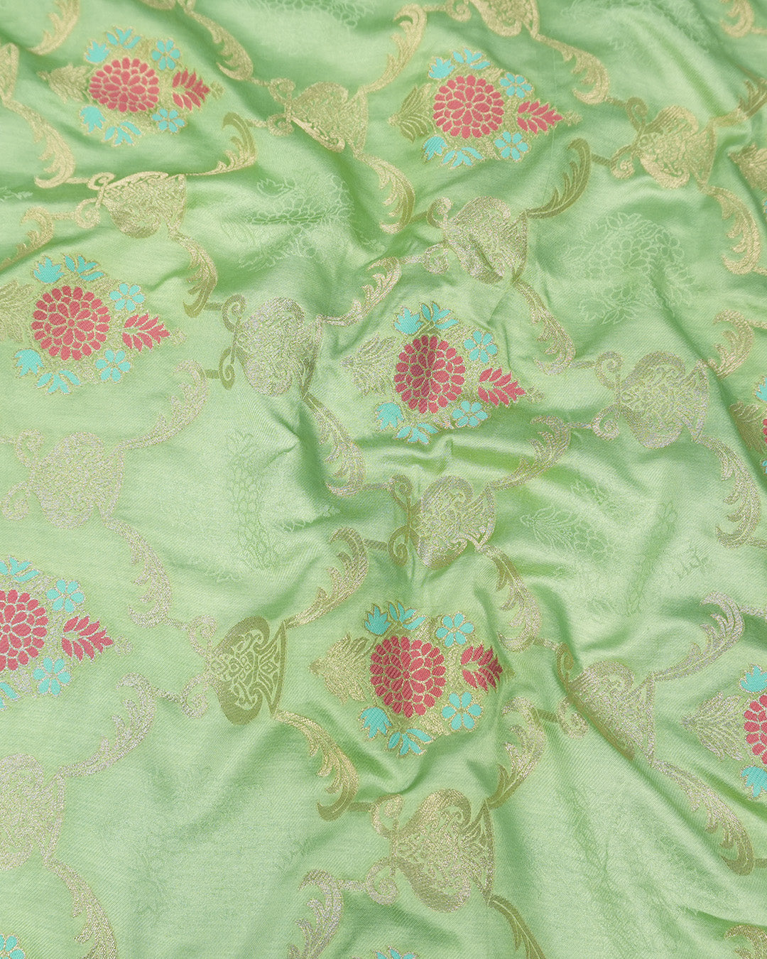 Pistachio Green Banarasi Silk Saree with Floral Meenakari Motif Weaves