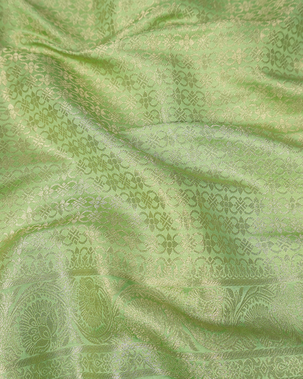Pistachio Green Banarasi Silk Saree with Floral Meenakari Motif Weaves
