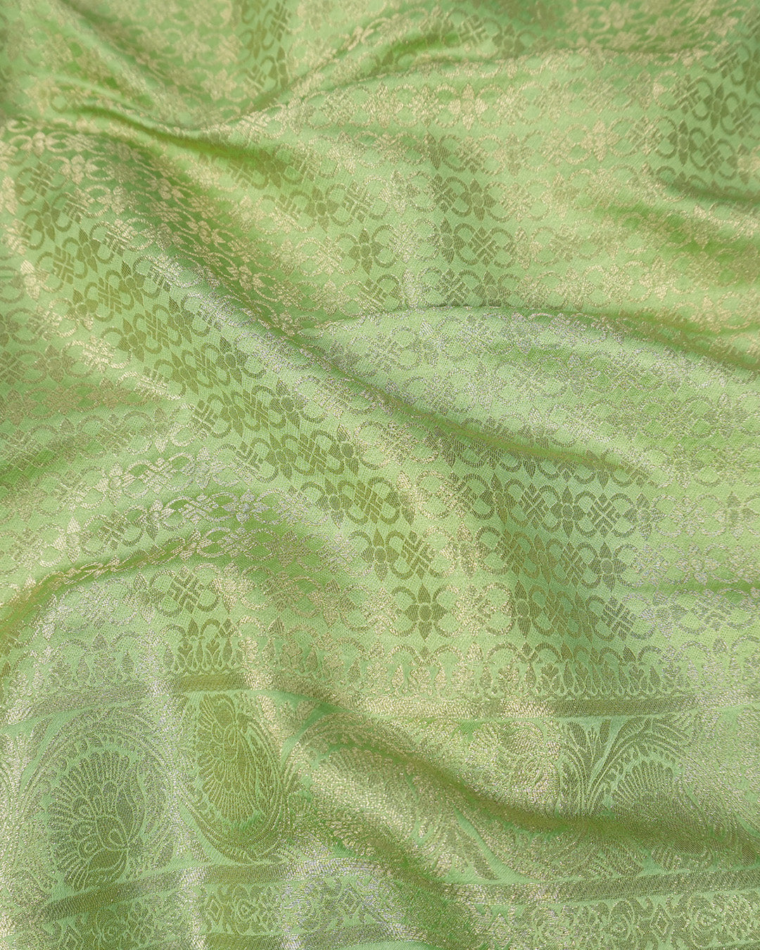 Pistachio Green Banarasi Silk Saree with Floral Meenakari Motif Weaves