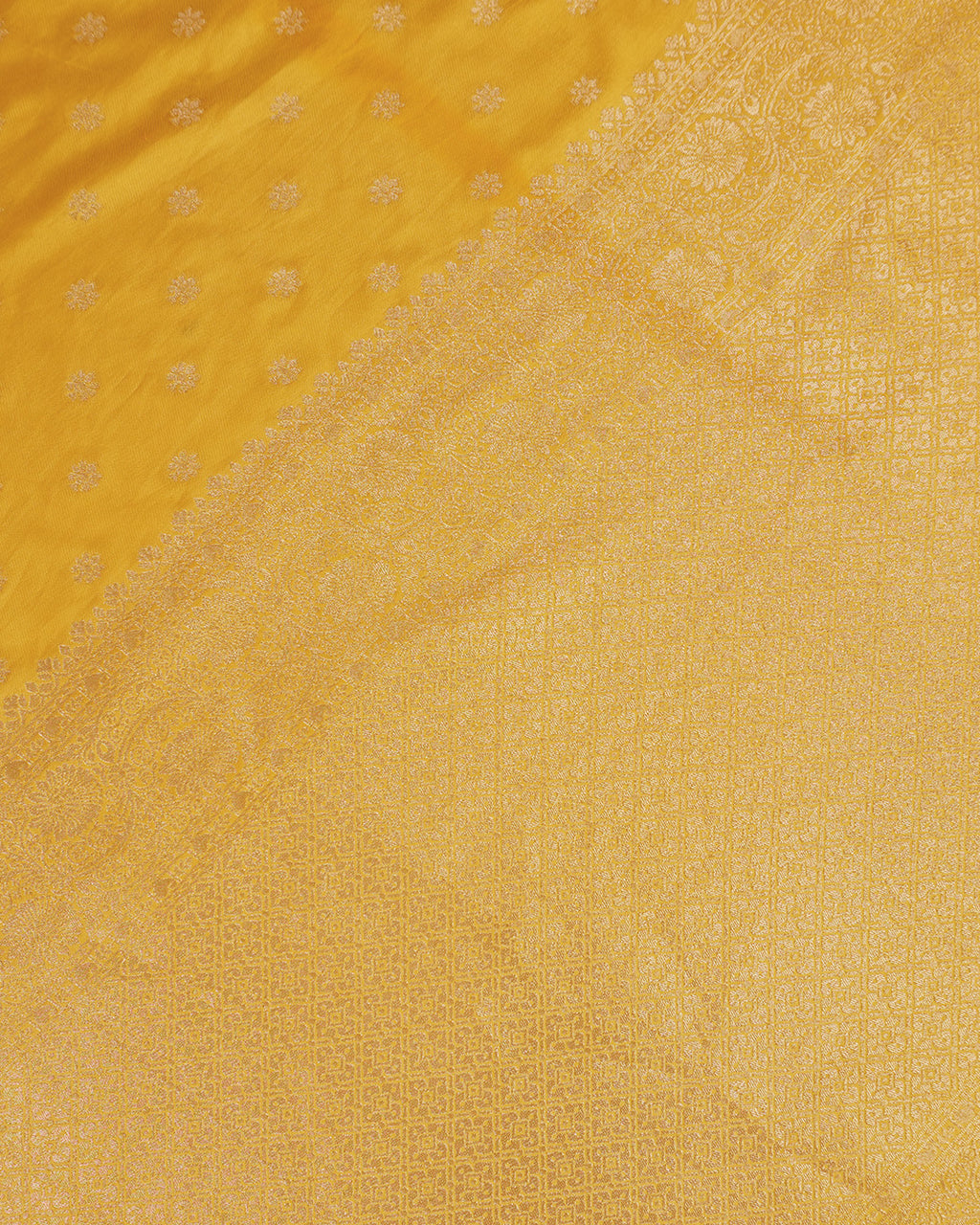 Yellow Banarasi Silk Saree with Small Floral Zari Butis