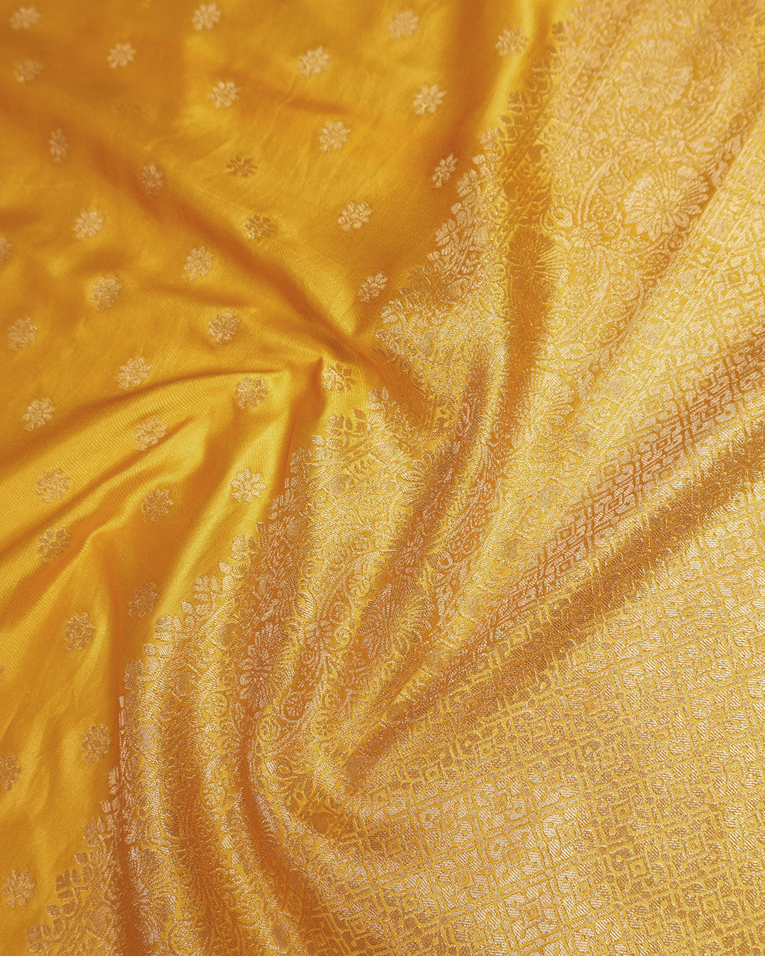Yellow Banarasi Silk Saree with Small Floral Zari Butis
