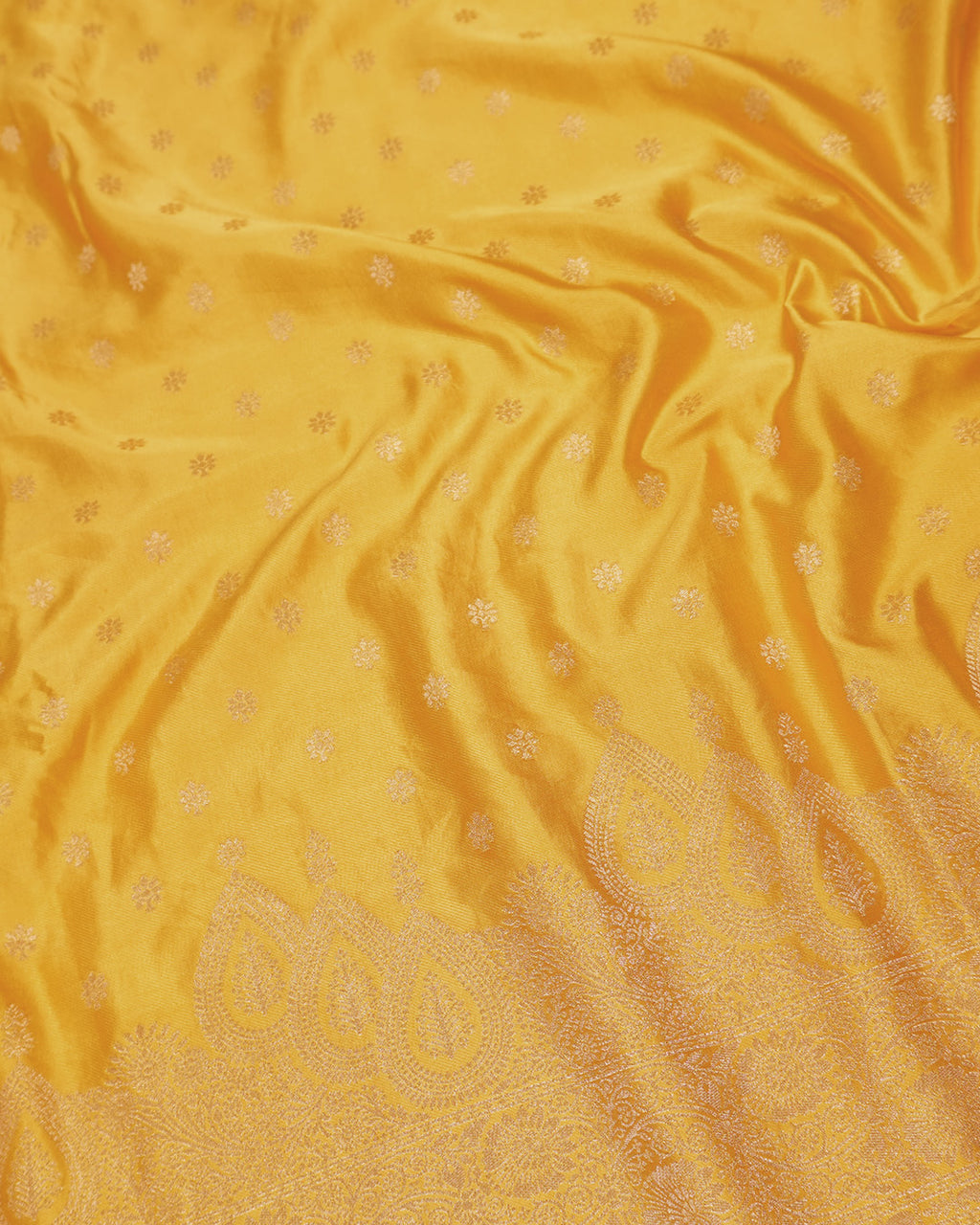 Yellow Banarasi Silk Saree with Small Floral Zari Butis