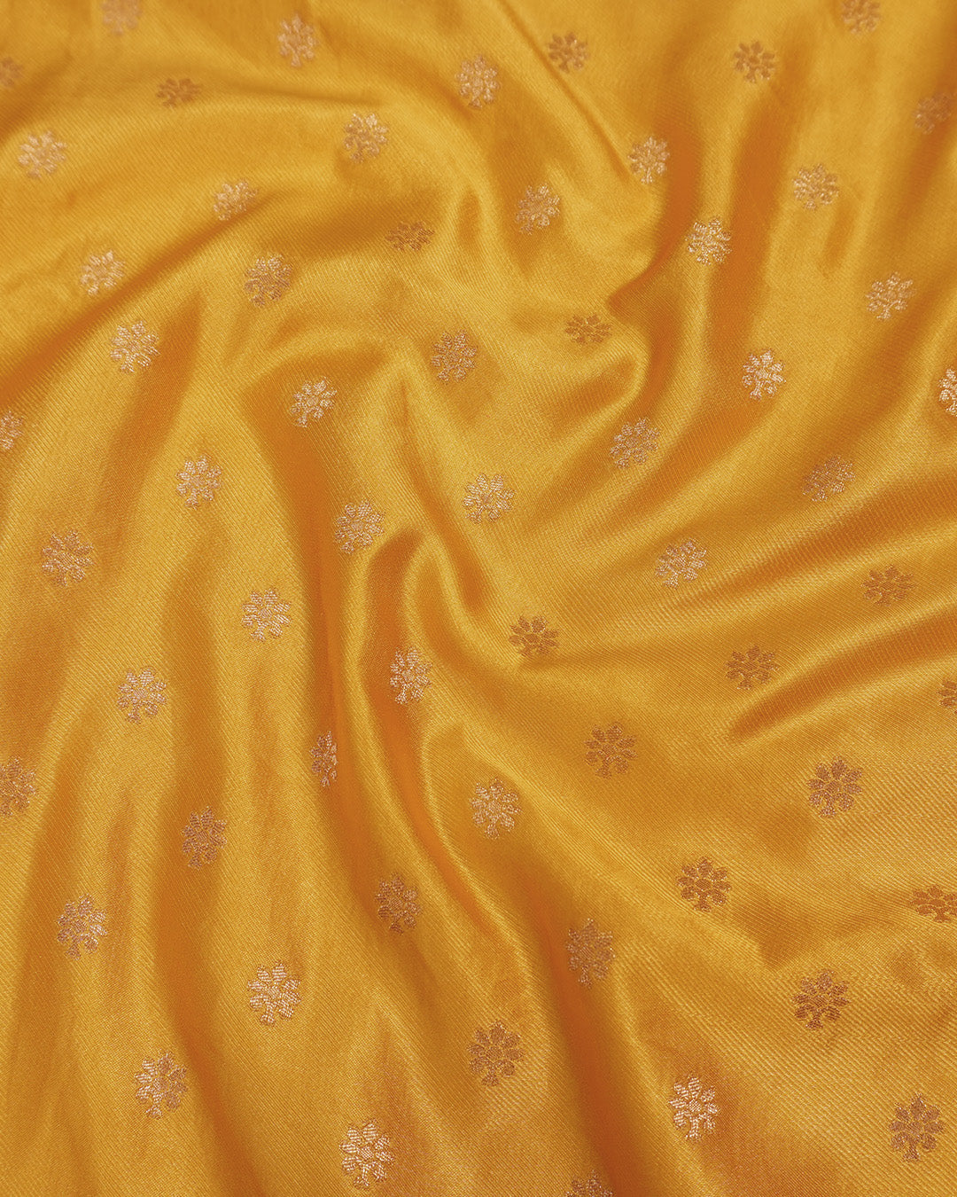 Yellow Banarasi Silk Saree with Small Floral Zari Butis