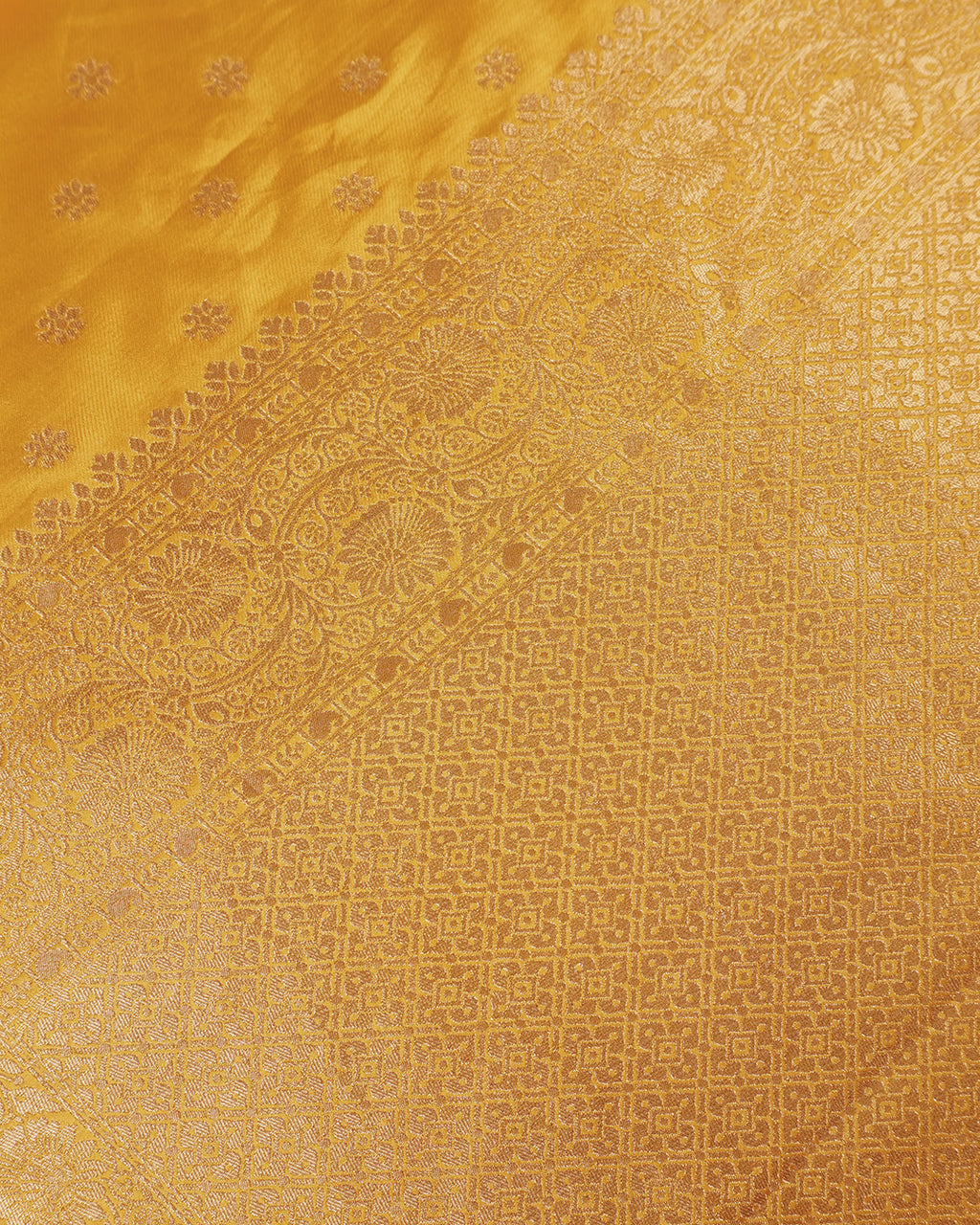 Yellow Banarasi Silk Saree with Small Floral Zari Butis