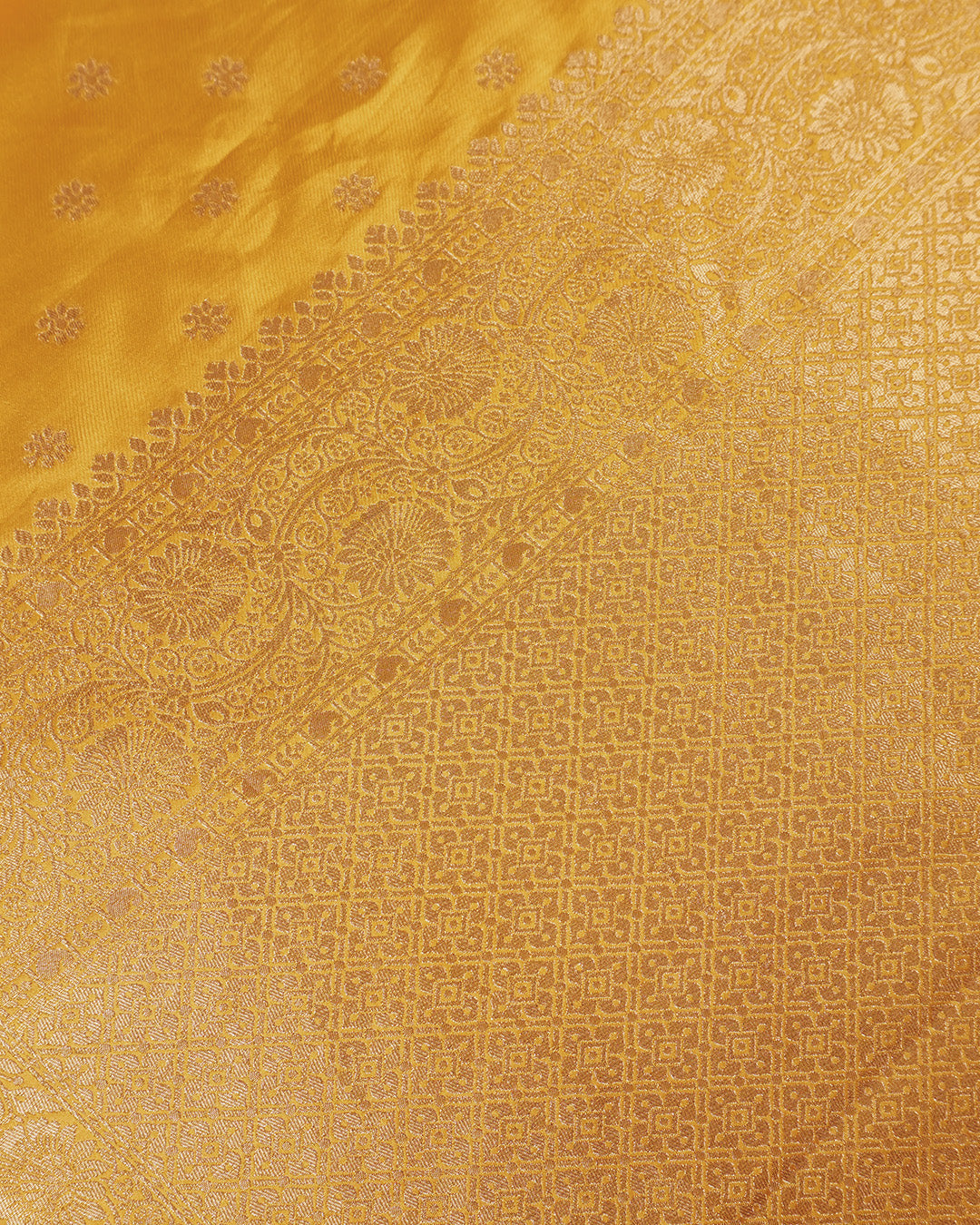 Yellow Banarasi Silk Saree with Small Floral Zari Butis
