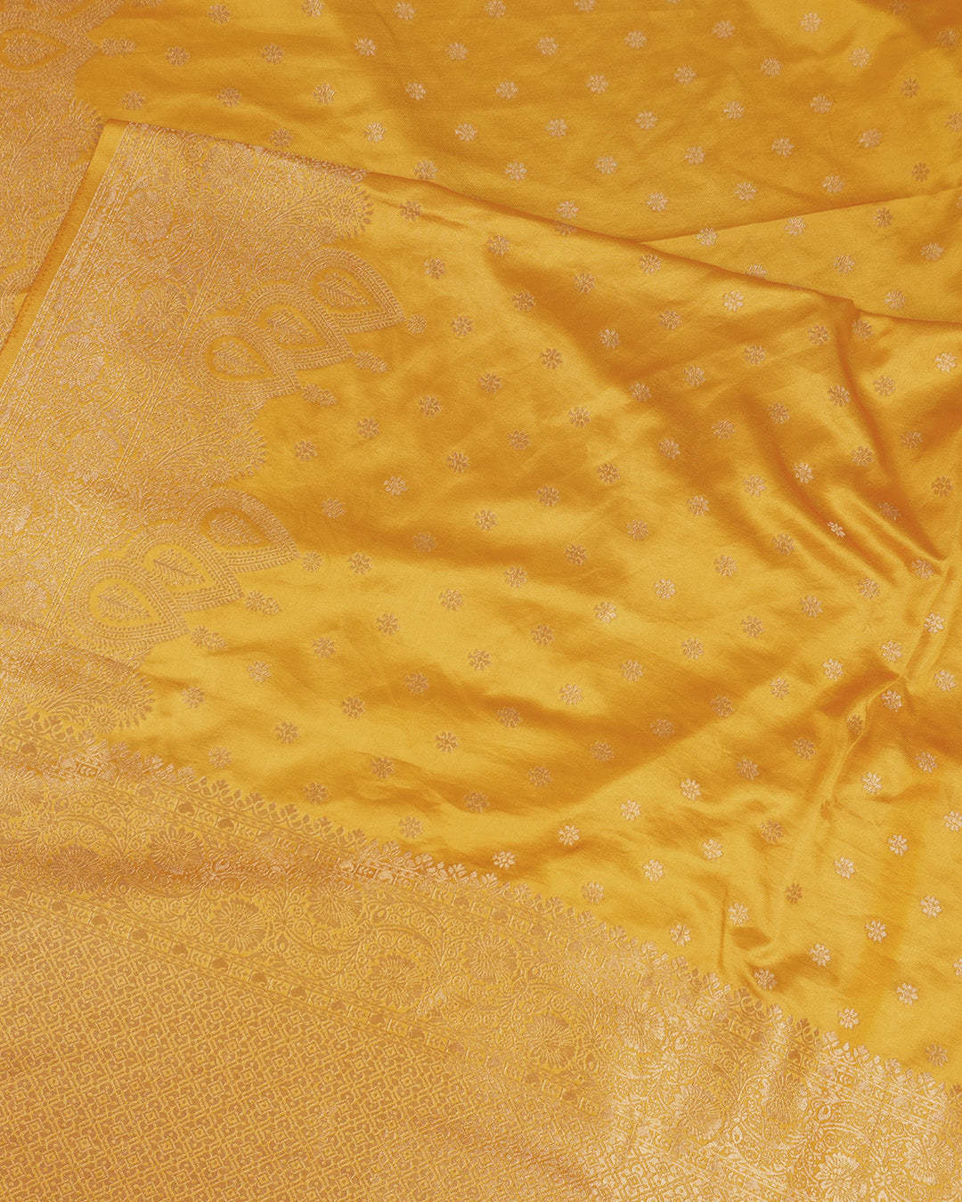 Yellow Banarasi Silk Saree with Small Floral Zari Butis