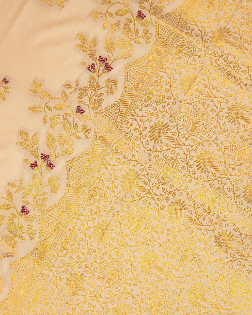 Peach Banarasi Silk Saree with Floral Meenakari Jaal Weaves