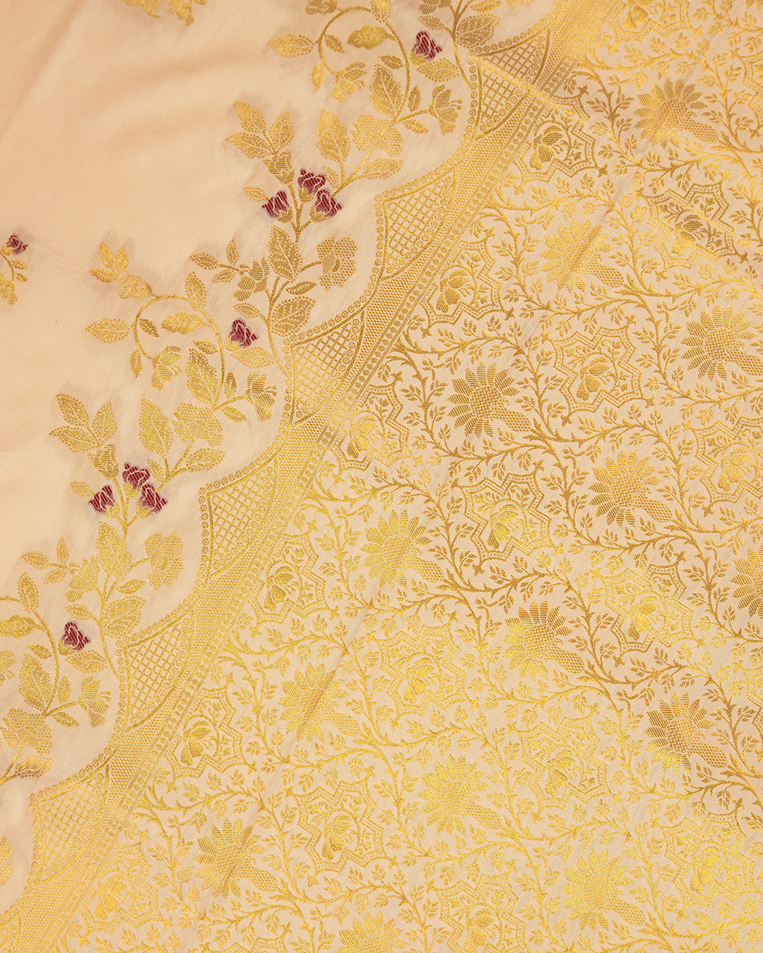 Peach Banarasi Silk Saree with Floral Meenakari Jaal Weaves