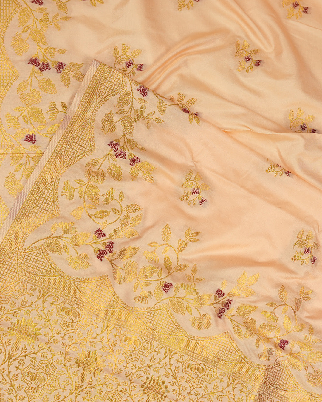 Peach Banarasi Silk Saree with Floral Meenakari Jaal Weaves