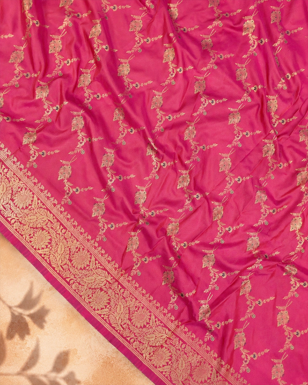 Hot Pink Banarasi Silk Saree with Intricate Floral Jaal Zari Pattern Weave
