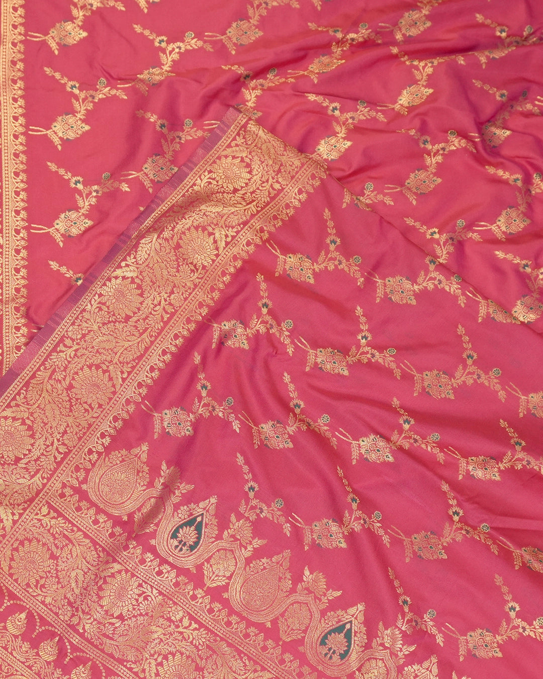 Hot Pink Banarasi Silk Saree with Intricate Floral Jaal Zari Pattern Weave