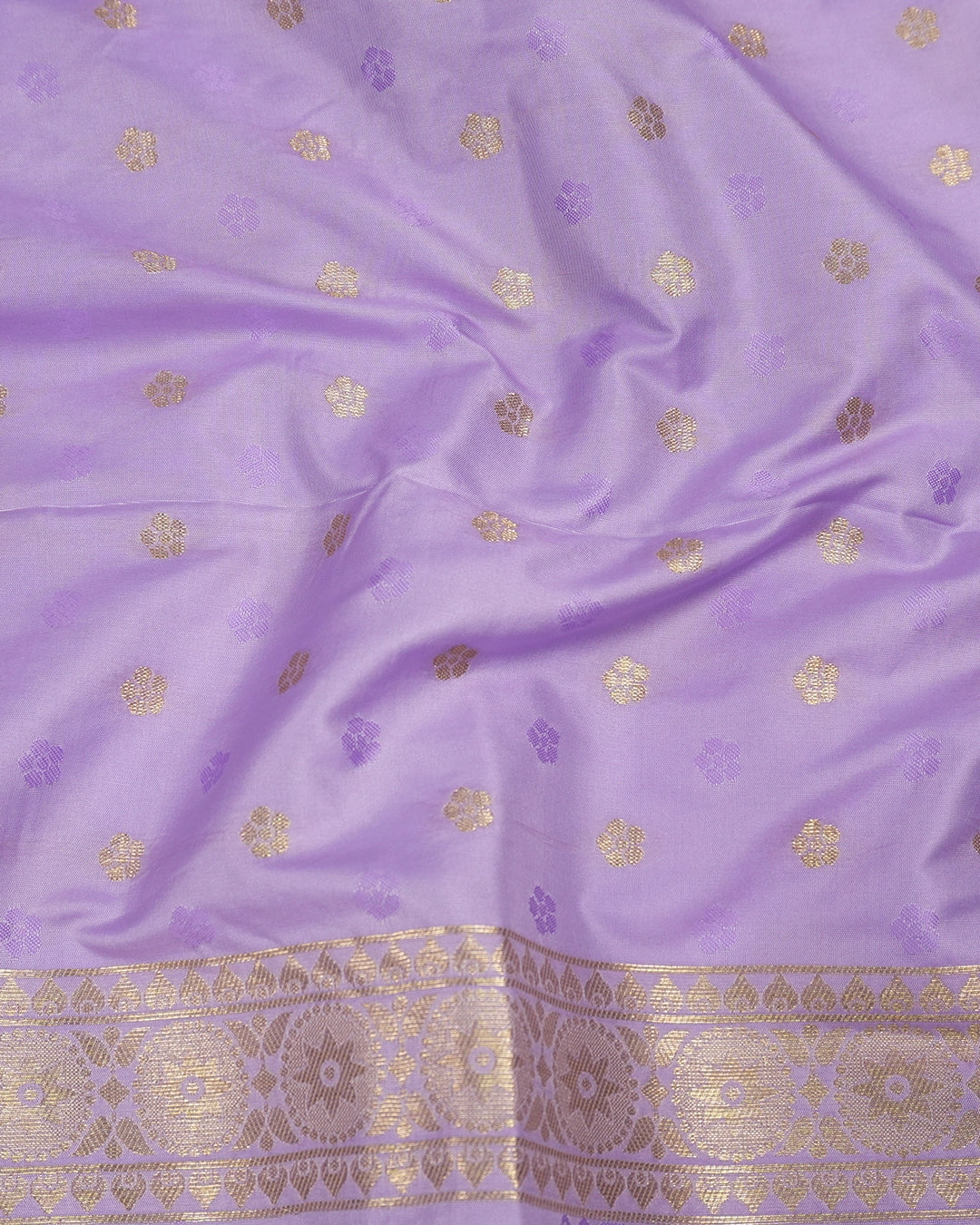Lavender Banarasi Silk Saree with Floral Weaving and Rich Border