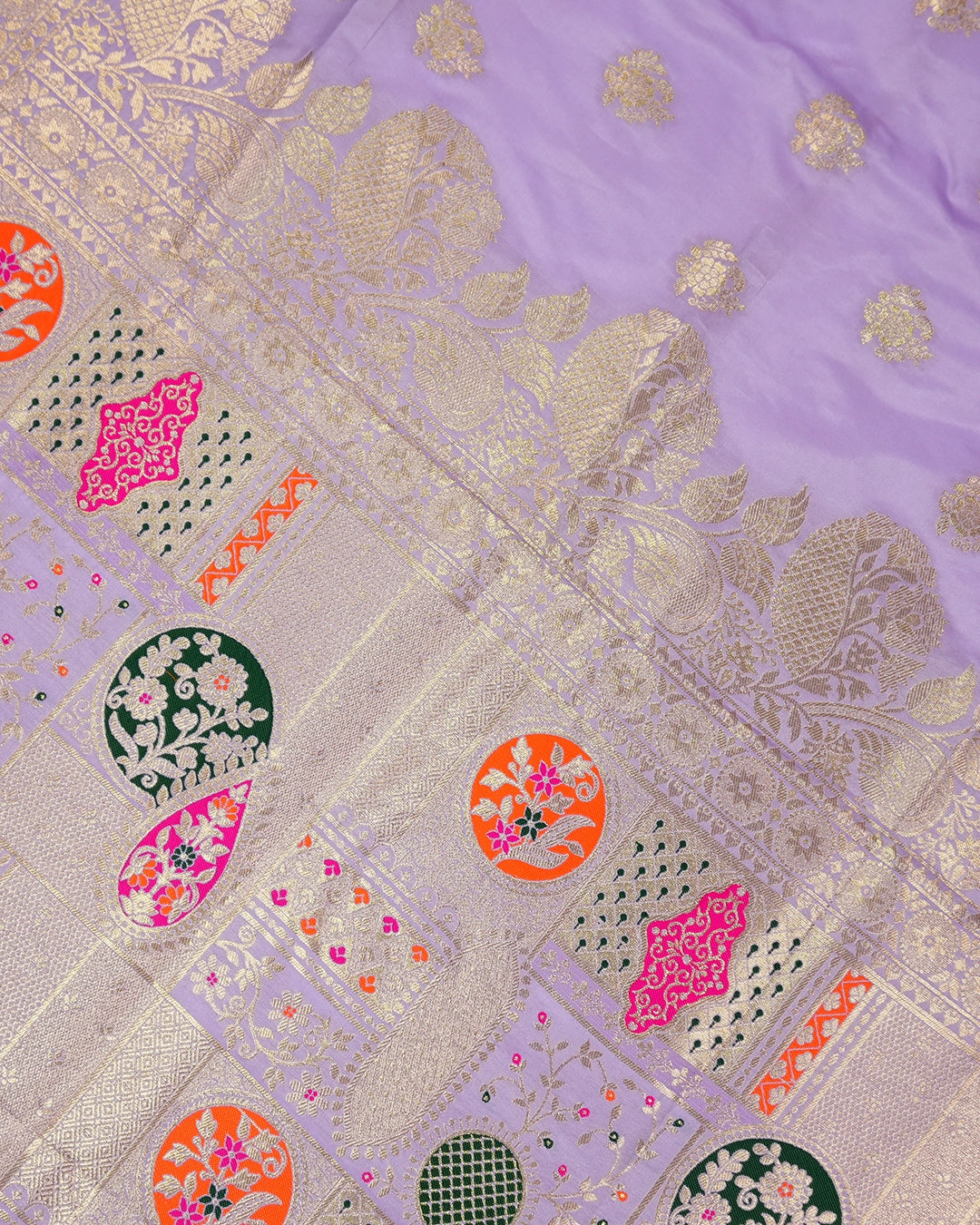 Lavender Banarasi Silk Saree with Floral Weaving and Rich Border